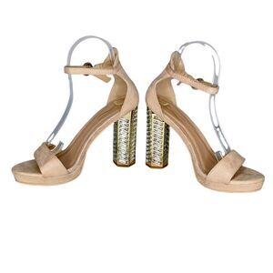 Elegant Collection Jaciena Rhinestone Heels 6 Beige Gold